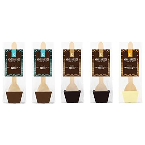 Kingsbridge Set of 2 x Milk Hot Chocolate Spoons, 2 x Dark Hot Chocolate Spoons and 1 x White Hot Chocolate Spoon Cover