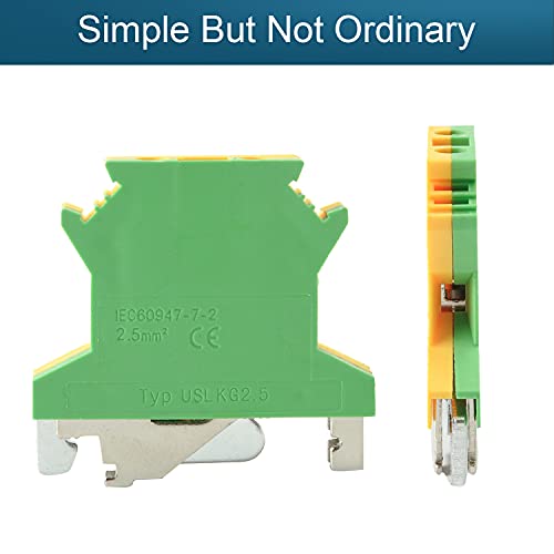 Fielect Uslkg2.5 Din Rail Terminal Blocks Din Rail Mount Plastic Din Rail Terminal Block Fuse Holder Terminal Block, 800V 34A, 0.2-4Mm Mm2, Green Yellow, 10Pcs #TOP2