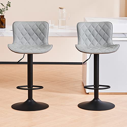 Younuoke Bar Stools Set Of 2 Modern Faux Leather Swivel Counter Height Barstools With Back Adjustable Tall Bar Stool Chairs For Kitchen Islands (Grey) #TOP2