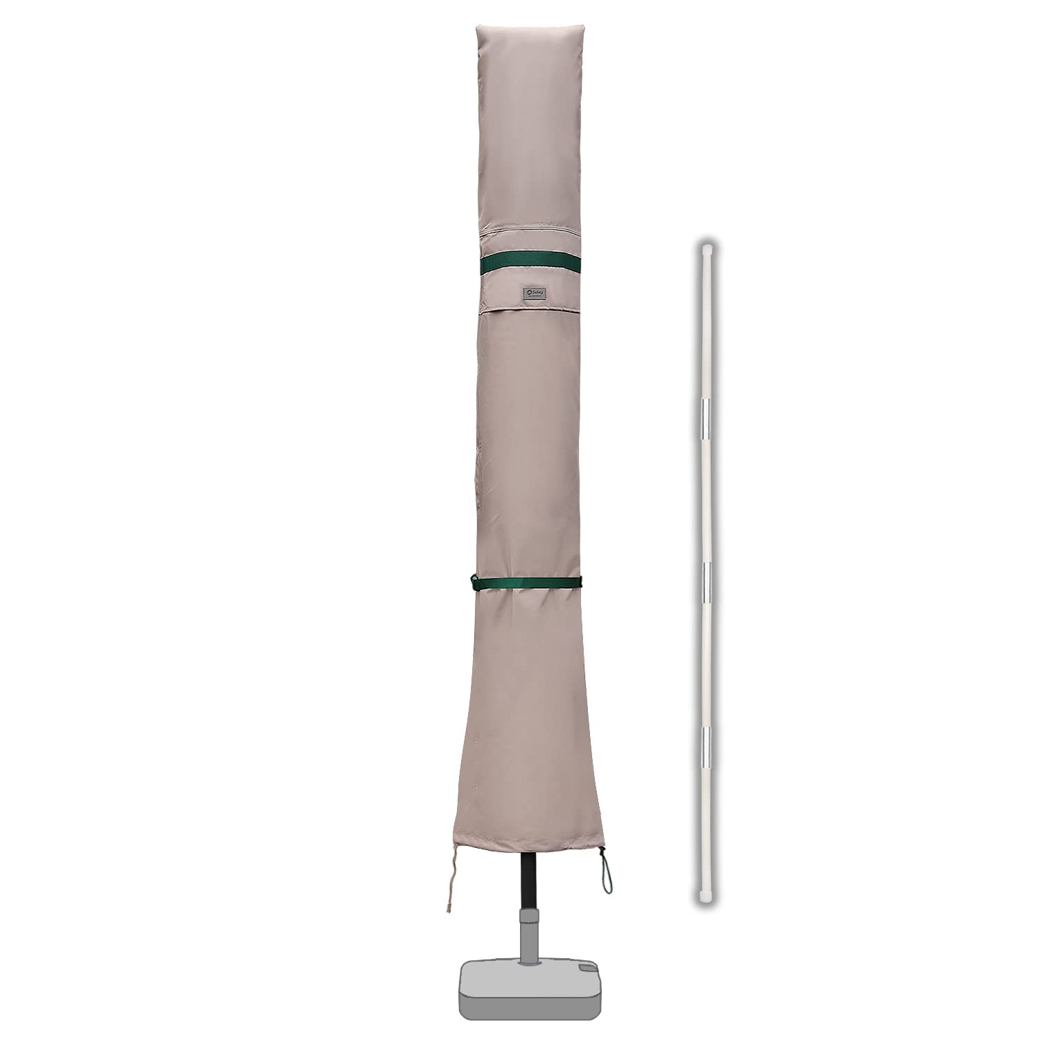 Sekey Funda para Sombrilla Ø300 cm-400 cm, Funda para Parasol Jardín, Funda Protectora de Sombrilla,100% poliéster,Equipado con Varilla Telescópica,Impermeable,Caqui