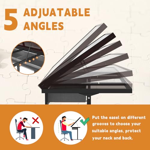 Image of Puzzle Table &Extra Storage Space,2000pcs Adjustable Five Up Angles Puzzle Tables for Adults with Drawers,Puzzle Board with Drawers