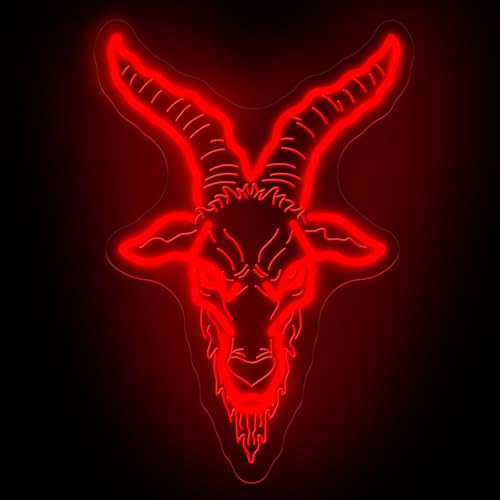 Image of Baphomet Neon Sign Gothic Dark Led Light Satan Wall Decor | Black Goat Wall Art Dark Art Gothic Home Decoration USB Powered Dimmable Halloween Decor Gift for Goth Lover 16.5 inchx11.4 inch