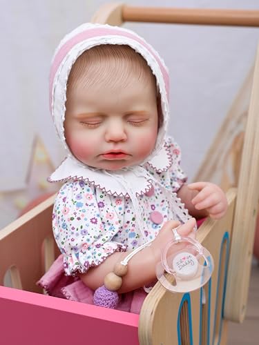 Image of Reborn Baby Dolls Girl, 20 Inch Realistic Full Vinyl Baby Doll | With purple floral romper and accessories, lifelike hand-painted details, for pretend play, gifting, and collecting