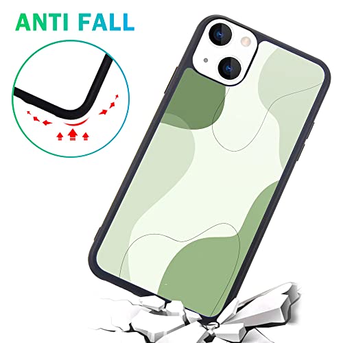 Maycari Compatible With Iphone 13 Case For Children Women Abstract Line Art Sage Green Design, Hard Back With Aesthetic Pattern Soft Tpu Bumper Protective Phone Case #TOP4