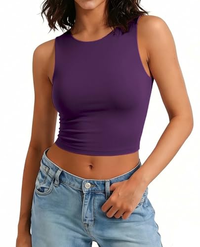 Image of Avidlove Crop Tops for Women Crew Neck Basic Tank Sexy Double Lined Seamless Crop Going Out Summer Tops