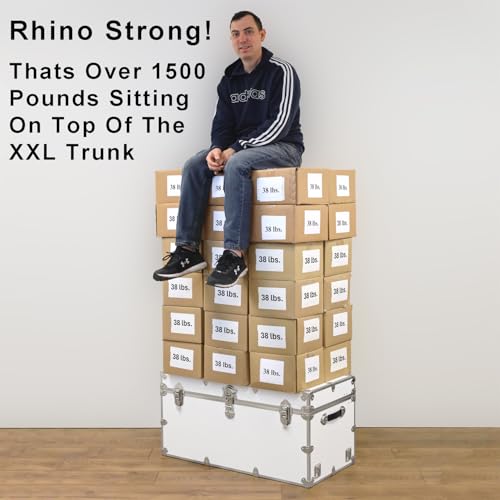 Rhino Trunk & Case Leather Embossed Vinyl Dorm Trunk, College Chest, Dorm Room Storage, Secure, Lockable Student Footlocker, Strong Trunks, 1000+ Pounds Sitting Capacity 36\"x18\"x18\" (Navy Blue) - Thumbnail 4