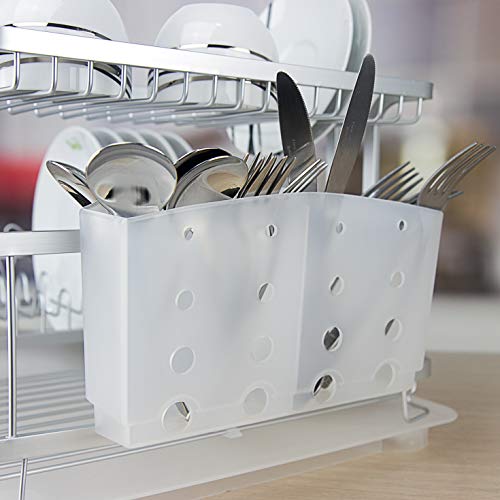 Evelyne GMT-10219 Kitchen Aluminum Frame Tier Dish Drying Counter Top Rack With Utensils Holder