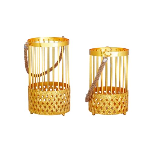 WOZUN 2 soportes de metal europeos huecos para candelabros de hierro con mango de cuerda para colgar velas de té para fiestas