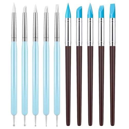 Lot de 10 outils de sculpture d'argile en silicone, double extrémité, pointe en caoutchouc souple, pinceau de peinture en caoutchouc pour poterie en céramique, sculpture, fondant