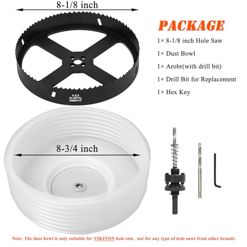 Image of 8-1 /8 Hole Saw for Recessed Lights, 8.1 Inch Hole Cutter with Dust Bowl Catcher for Led Recessed Lighting 8 Inch and Wood Metal Drywall, Bi-Metal Construction, Black