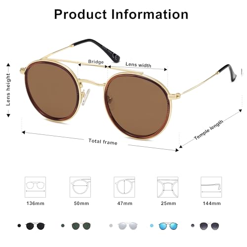 Image of SOJOS Retro Vintage Round Polarized Sunglasses for Women Men Double Bridge Circle Sunnies SJ1104