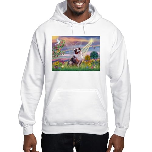 CafePress Cloud Angel & Australian Shep Hooded Sweatshirt Men's Light Regular Fit Hoodie Sweatshirt White