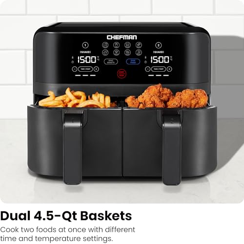 Chefman-TurboFry-Touch-Dual-Air-Fryer-Maximize-The-Healthiest-Meals-With-Double-Basket-Capacity-One-Touch-Digital-Controls-And-Shake-Reminder-For-The-Perfect-Crispy-And-Low-Calorie-Finish Chefman TurboFry Touch Dual Air Fryer Maximize The Healthiest Meals With Double Basket Capacity One Touch Digital Controls And Shake Reminder For The Perfect Crispy And Low Calorie Finish