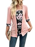 Damen Fake Zweiteiliges T-Shirt Bedruckt Sommer Kurzarm Top Casual Loungewear Strand Urlaub Tee, Pink, X-Groß