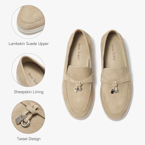 Image of BEAU TODAY Suede Loafers Flats for Women, Women's Slip On Penny Loafers, Leather Driving Comfortable Dress Ladies Loafers Casual Office Work Shoes