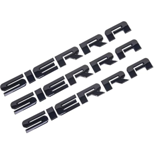 Image of 3PC Gloss Black Sierra Nameplates Letter Emblems Badges 2007 to 2019 Glossy for 2500Hd 3500Hd Sierra Emblem