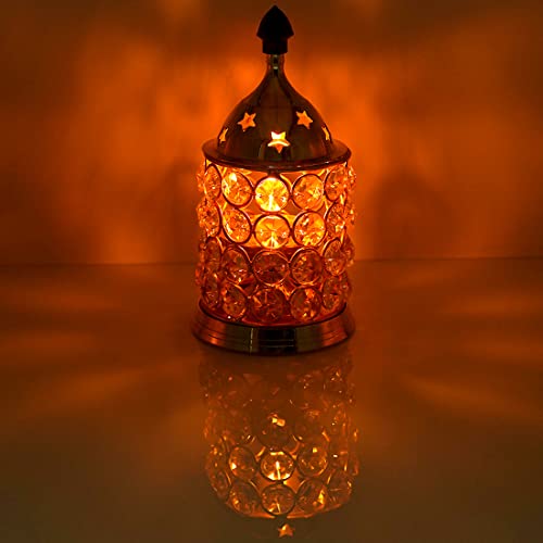 Image of Shubhkart Nitya Brass Crystal Diya for Diwali Decoration |Small Oil Lamp Lantern for Puja, Home Decor &Gifting |Decorative Deep Jyot Tea Light Holder for Mandir&Festivals (5.11 Inch,180gm), Multicolor