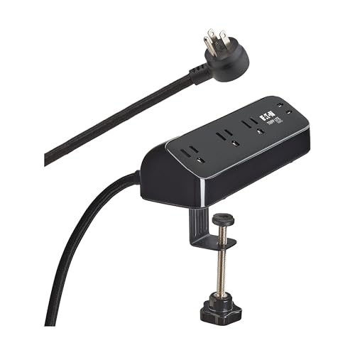 Eaton Tripp Lite series Desk Clamp Power Strip Surge Protector, 3-Outlets, 2x 30W USB-C Charging Ports, 900 Joules, 10ft Braided Flat Extension Cord, Lifetime Manufacturer's Warranty (TLP310U30CLAMPB)