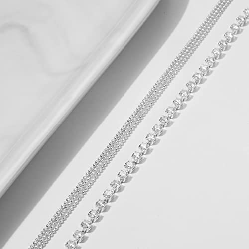 Jecomy Dainty Anklet For Women Silver Anklet Waterproof Ankle Bracelets Layered Cubic Zirconia Rhinestone Anklet Cute Beaded Tennis Cz Link Chain Anklets Jewelry Gift For Girls #TOP3