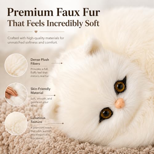 Image of Monex Stationary Cute Sitting Cat Plu | Ultra Soft Stuffed Animal for Kids, Girls & Room Decor | Decorative Cat Plushie Gift (White)