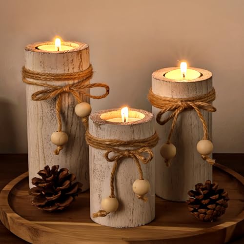 MelonBoat White Pillar Candle Holder 3-Pack Flameless LED Farmhouse D&eacute;cor