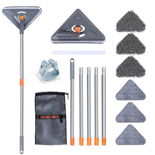 85-Inch Wall Cleaner Mop with Extension Pole and Replacement Microfiber Pads