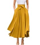Women's Elegant High Waisted Side Slit Irregular Bohemian Maxi Skirt with Pockets