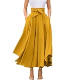 Women&apos;s Elegant High Waisted Side Slit Irregular Bohemian Maxi Skirt with Pockets