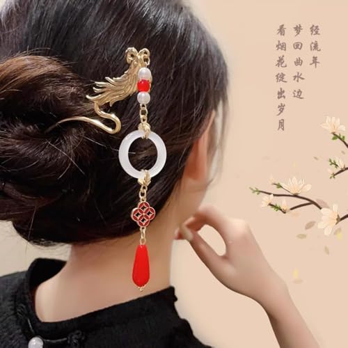 Épingle à cheveux chinoise stable pour chignon hanfu antique à pompon