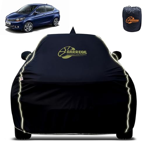 Image of Reflector Waterproof Car Cover for Tata Tigor with Mirror & Antenna Pocket | All Weather Protection | Washable Fabric | Black Color