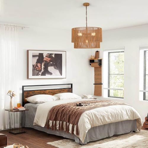 Boho Large Rattan Chandelier Light Fixture, 22 Hand Woven Rustic Boho Chandelier 5-Light Farmhouse Chandelier Hanging Light for Dining Room, Kitchen Island, Living Room, Foyer, Bedroom