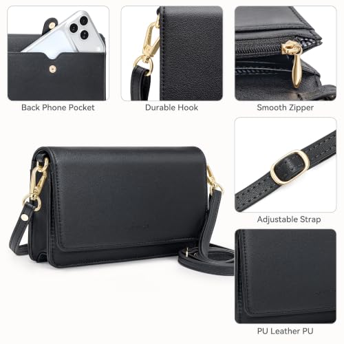 Image of nuoku Women Small Crossbody Bag Cellphone Purse Wallet with RFID Card Slots 2 Straps Wristlet