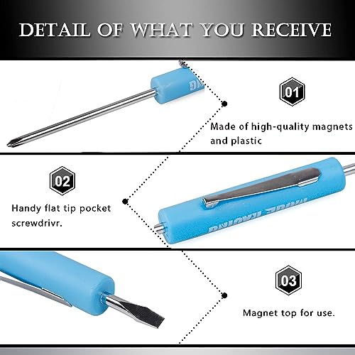 Image of Pocket Screwdriver Double End and Slotted Set Mechanical Magnetic Slotted Head with Clip, Mini Pocket Screwdrivers for Mechanics, Electricians (10Pcs, BLUE)