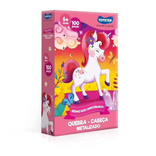 Reino dos Unicórnios - Quebra-cabeça - 100 peças Metalizado - Toyster Brinquedos