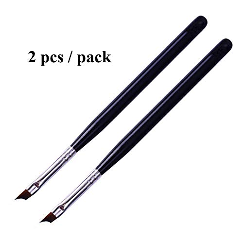 Oblique Head French Tip Nail Brush Black Handle UV Gel Acrylic Painting Drawing Pen Pack of 2, black|white|brown, 2pieces - Image 3