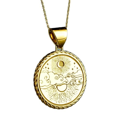 Collier lune et soleil célestes pendentif argent plaqué or chaîne 45cm