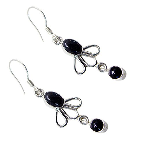 Boucles d'oreilles onyx noir argent sterling anti-allergie pendantes légères femmes