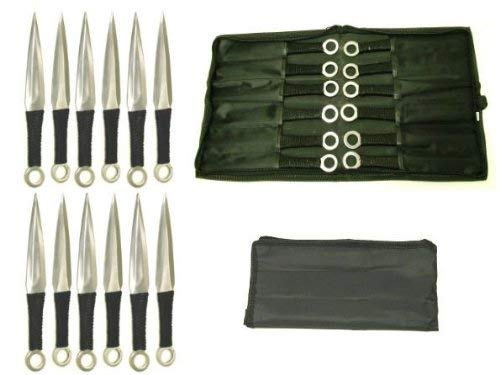 Perfect Point RC-086-12 Throwing Knife Set with 12 Knives, Silver and Black Blades