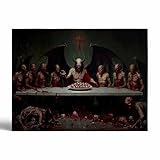 Horror Last Supper Art Print: Satan, Devil, Gothic Painting,Goth Fantasy Satanic Last Supper Artwork,Dark Academia Painting,Occult Poster,Creepy Bedroom Decor 24x36inch Framed Art