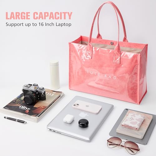 Image of KALIDI PVC Tote Bag Women's Kraft Paper Work Handbags Purses with Top Handle