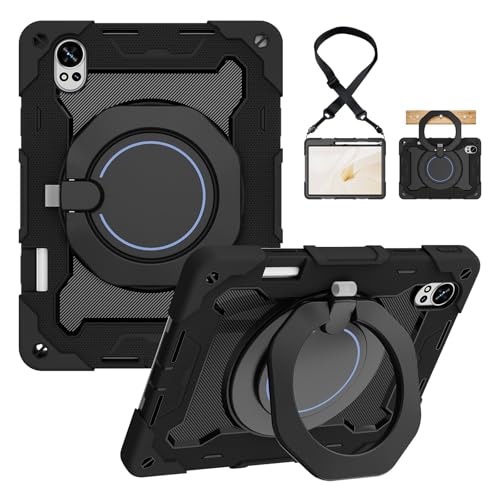 HUOLUNGJIN for Huawei Matepad Air 12 2025/2024/Air 12X Tablet Case with 360° Rotating Stand, Shockproof Protective Cover with Shoulder Strap, Pencil Holder & Handle Ring (Black)
