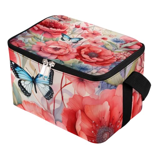 Lunch Bags for Women Men 9 Cans,Roses Peony Hot & Cold Food Delivery Bag Insulated Grocery Bag Insulated Lunch Box Butterfly Cooler Bag for Office Work Picnic Beach