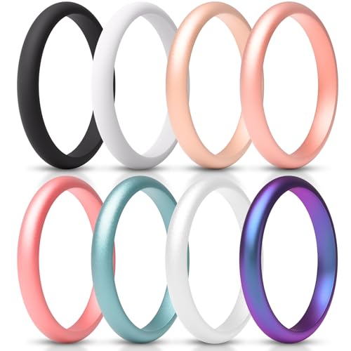 ThunderFit Women’s Silicone Thin and Stackable Anniversary Rings, Silicone Wedding Bands, 2.5mm Wide 2mm Thick, Variety Multipack 1-12