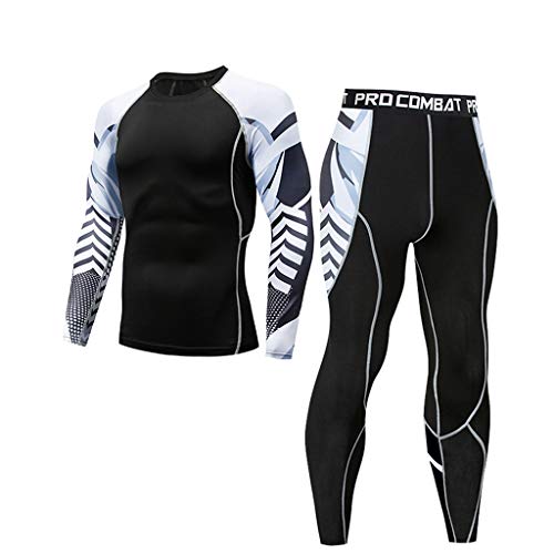 Set Biancheria Intima Termica, Tuta da Allenamento Aderente Antivento Inverno Autunno Maglia Termica + Pantaloni Termici per Corsa Sci Palestra Ciclismo Set Fitness Uomo