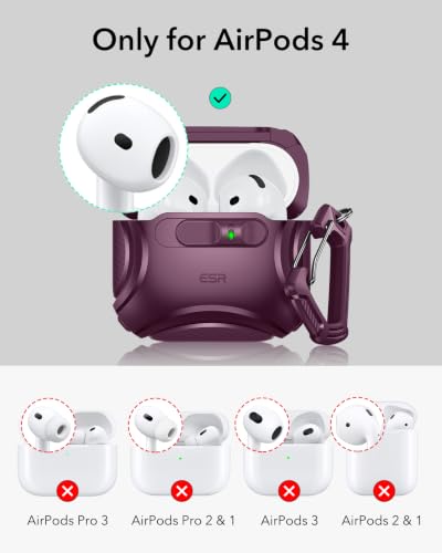 Image of ESR for AirPods 4 Case, Compatible with AirPods 4th Generation Case (2024) (USB-C), Compatible with Magsafe, Drop-Proof Lock, Easy Open, Cyber Series, Burgundy
