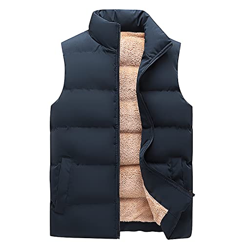 Dyguyth Men's Fishing Vest,Big And Tall Winter Quilted Lightweight Puffy Vest Outwear Fleece Lined Outdoor Warm Sleeveless Jackets Coats With Pocket Dark Blue 5Xl #TOP3