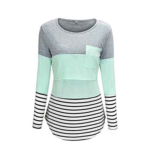 Vestidos de embarazo Navidad para la lactancia maternidad larga mujer camiseta tops impresión manga rayas blusa embarazada ideas de regalo, gris, XL