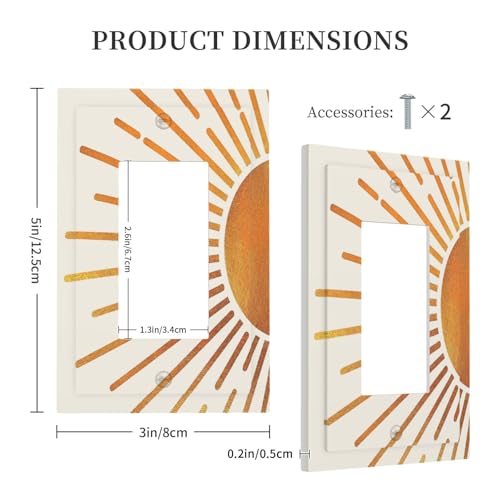Decorative Outlet Covers Mid Century Gold Sun Boho Sunrise 1 Gang Rocker Light Switch Cover Plate Single Decora Light Switch Covers Wall Plate Faceplate for Bedroom Home Decor