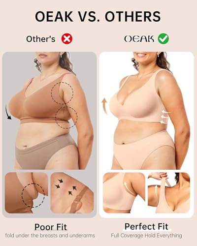 Image of OEAK Womens Deep V Bras Wireless Comfortable Bra Supportive No Underwire Bras Tshirt Push Up Bralettes Plunge Seamless Bra