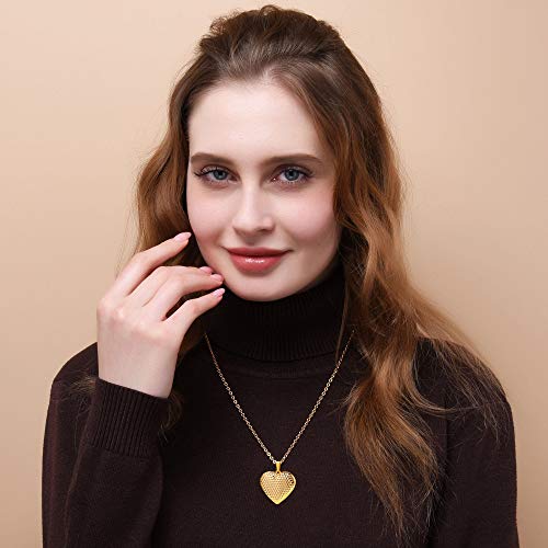 U7 Classic Heart Locket Pendant Necklace 18K Gold Plated Vintage Dot Design Love Shape Pendant, 22 Inch Chain #TOP1